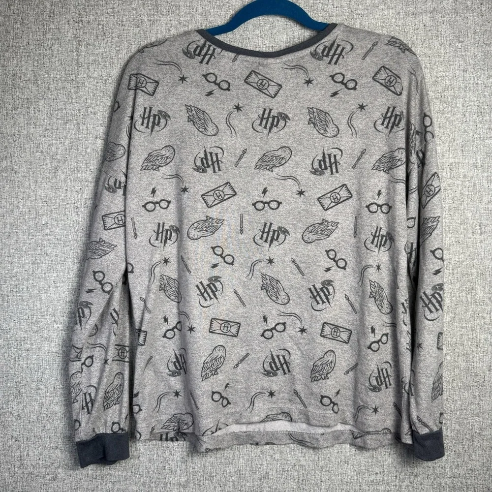 Wizarding World Harry Potter‎ Gray Owl Glasses Print Cozy Pajama Shirt MEDIUM